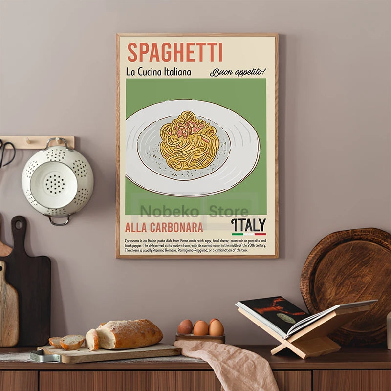Retro Italian Food Posters Pizza Pasta Spaghetti Italy Prints Canvas Painting Wall Art Pictures Home Room Modern Kitchen Decor