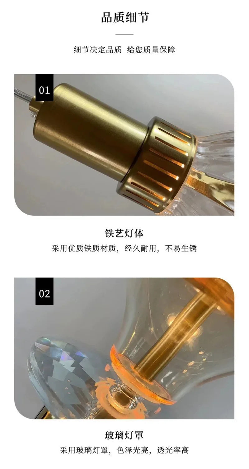 Italian Luxury Crystal Glass Chandelier Danish Design Vintage Clear Amber pendant lamp American bedside kitchen island LED lamp