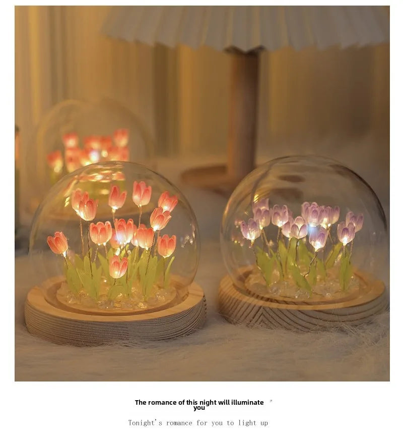 20 Tulip Flowers Finished Night Light Ornament Creative Handmade DIY Simulation Flower Lamp Holiday Gift Decoration
