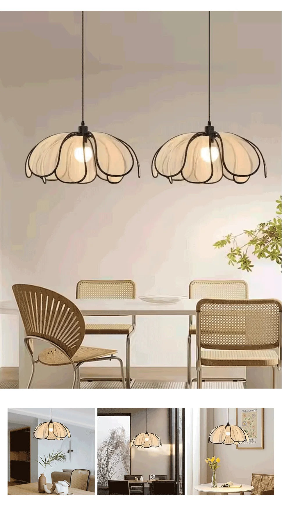 Nordic Modern Retro Chandelier LED Hand-woven Lotus 3 color French Cream Pendant Lamps Bedroom Living Room Lighting Fixtures
