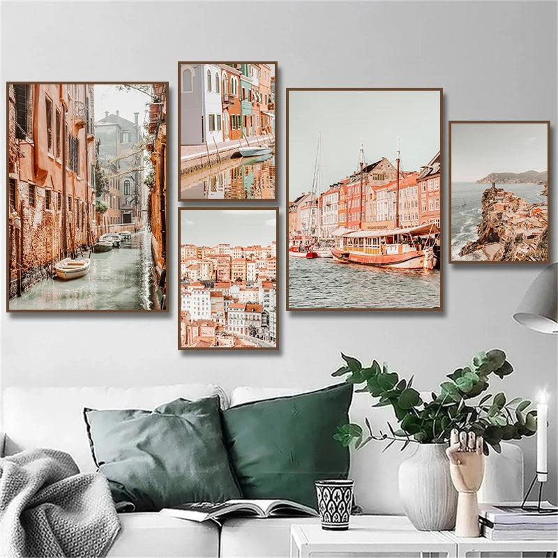 Italy Cinque Terre Vernazza Colorful Houses Venice Rome Travel Poster Wall Art Canvas Painting Prints for Living Room Home Decor