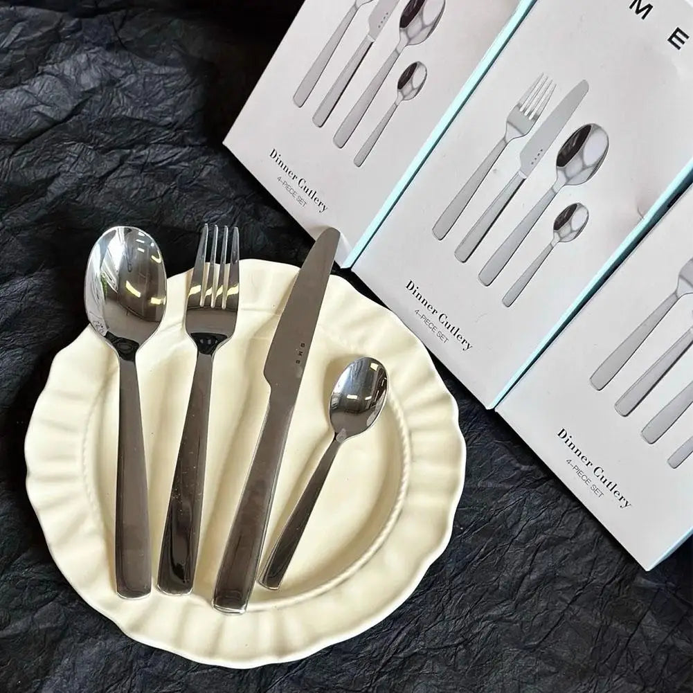 Stainless Steel Thickened Ceremonial Fork Spoon Knife 4-Piece Set Anti Slip Handle Corrosion-Resistant Accessories