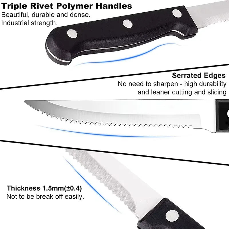 Steak Knives Set Cutlery Set 4/6/8/16 Pcs Full Tang Stainless Steel Sharp Serrated Dinner Knives Dishwasher Safe for Meat Bread