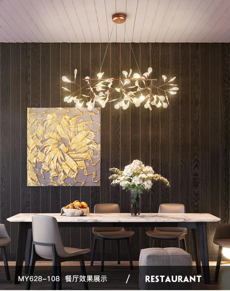 Nordic Chandelier Modern Luxury Living Room Kitchen Firefly Led Ceiling Pendant Lamp Indoor Creative Children's Room Ring Lights