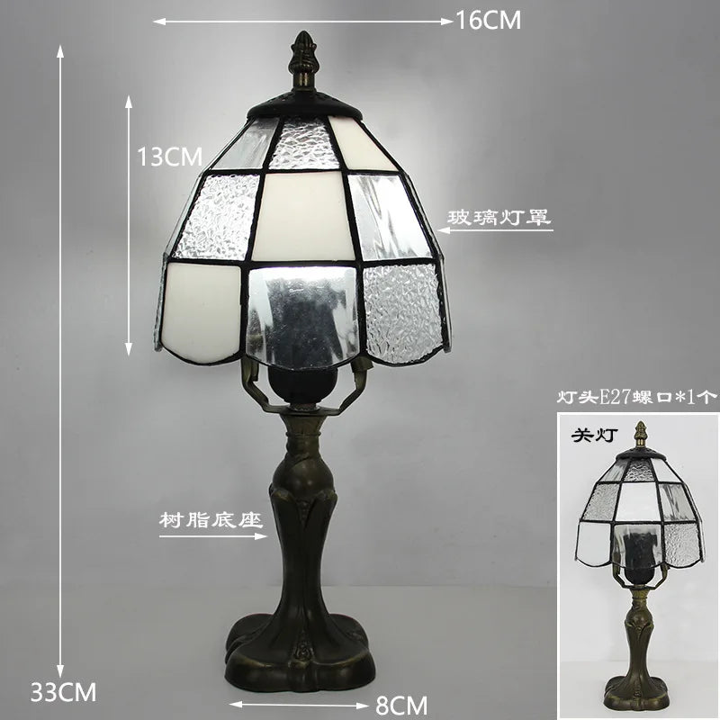 LED Tiffany Style Table Lamp Retro Mediterranean Decorative Lights E27 Color Glass LampshadeFor Nightstand Light Bedroom Cafe