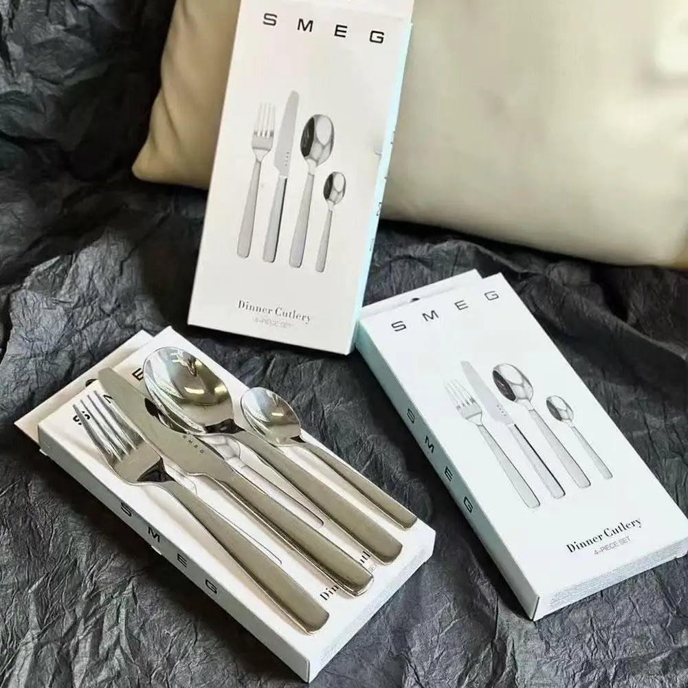 Stainless Steel Thickened Ceremonial Fork Spoon Knife 4-Piece Set Anti Slip Handle Corrosion-Resistant Accessories