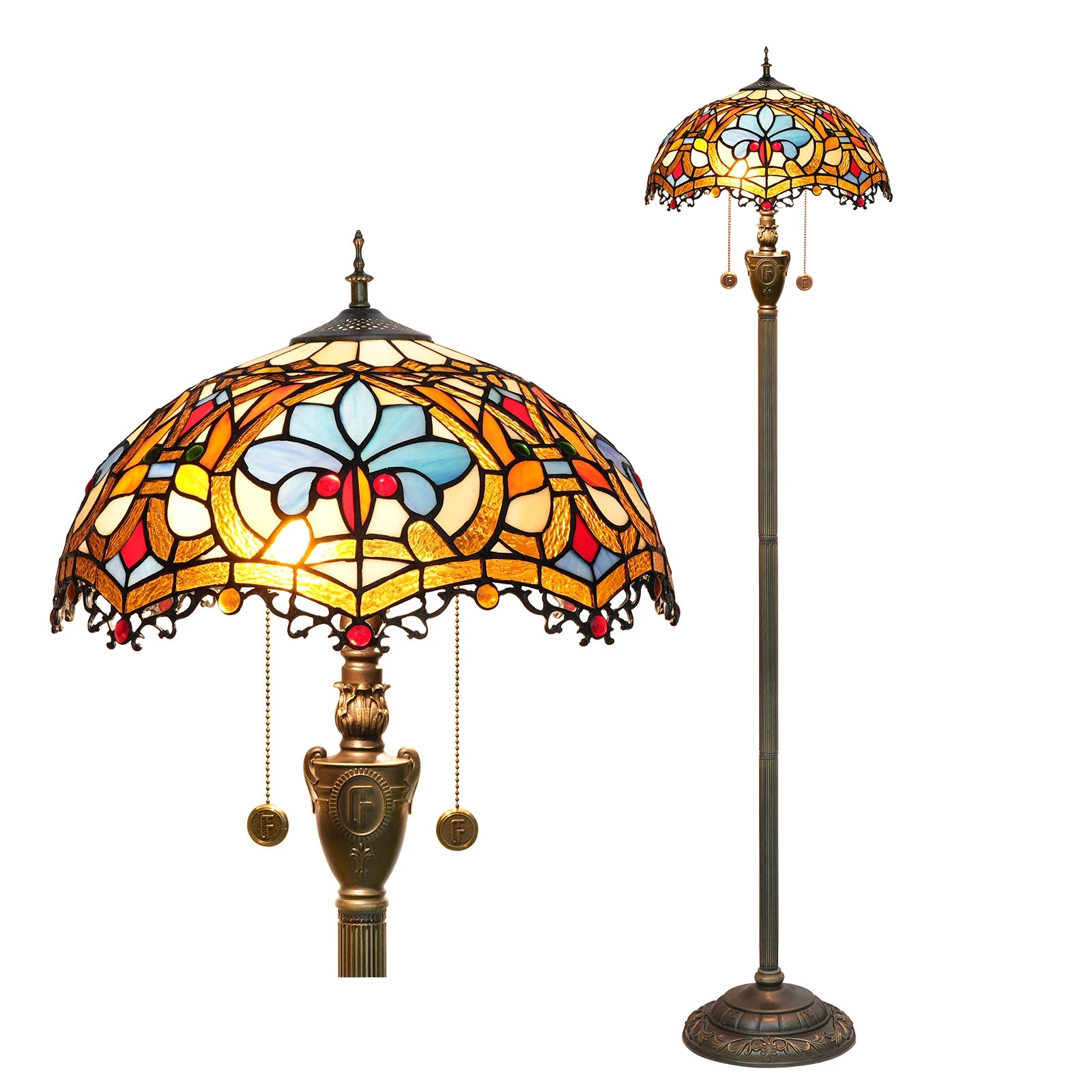 Tiffany Colorful Glass Floor Lamp for Living Room Dining Bedroom Vintage American Style Villa Bar Standing Light