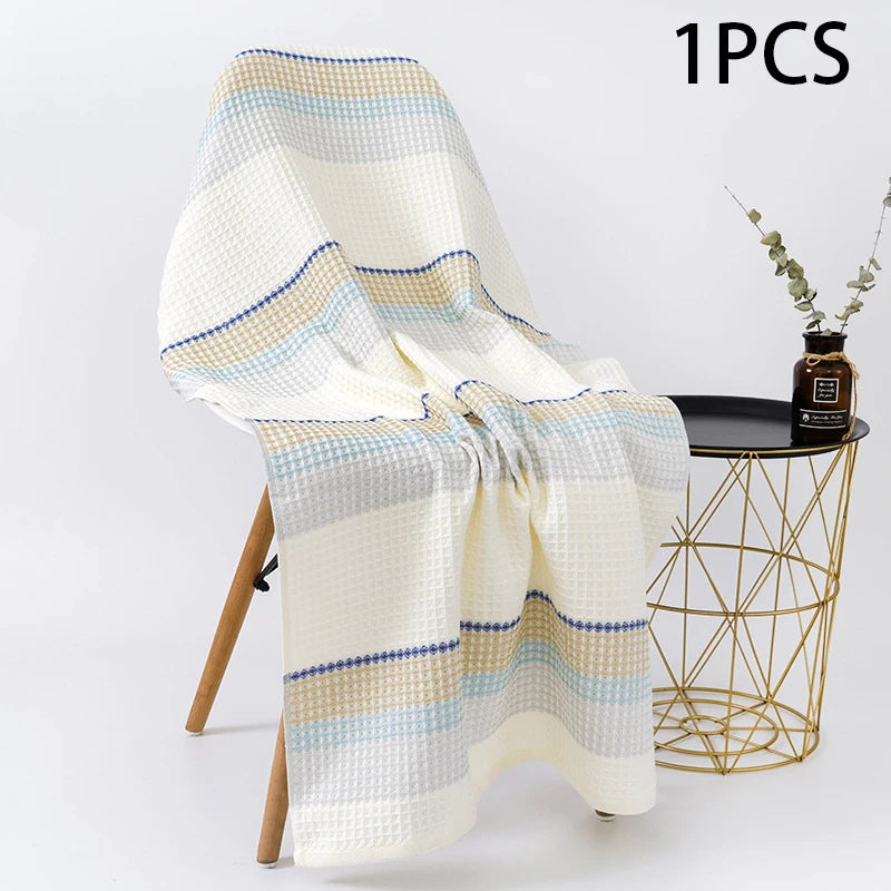 70x140cm Thickened 100%Cotton BathTowel Premium Striped Waffle Towel AdultKids Home super-Soft absorbent Not shedding hair Towel