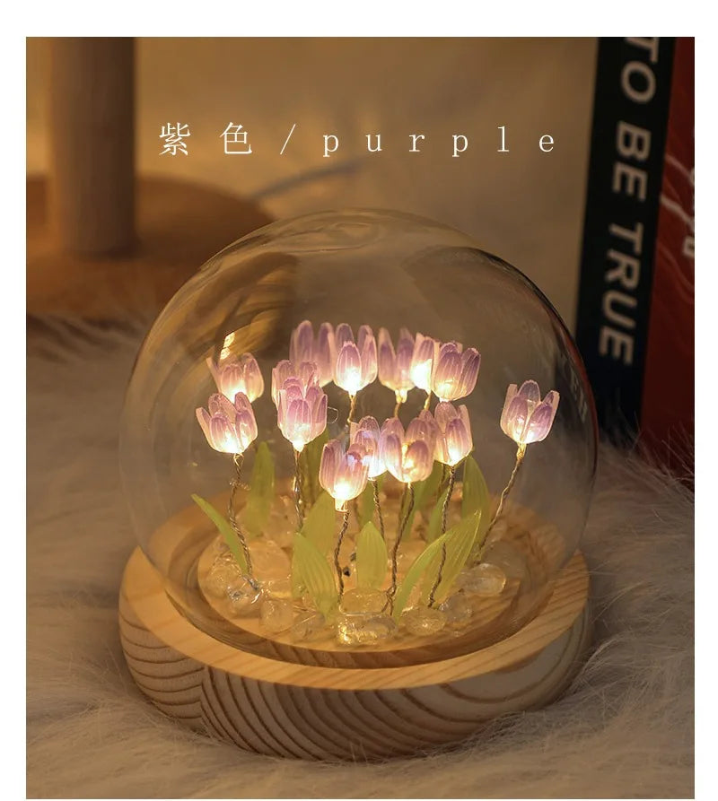 20 Tulip Flowers Finished Night Light Ornament Creative Handmade DIY Simulation Flower Lamp Holiday Gift Decoration