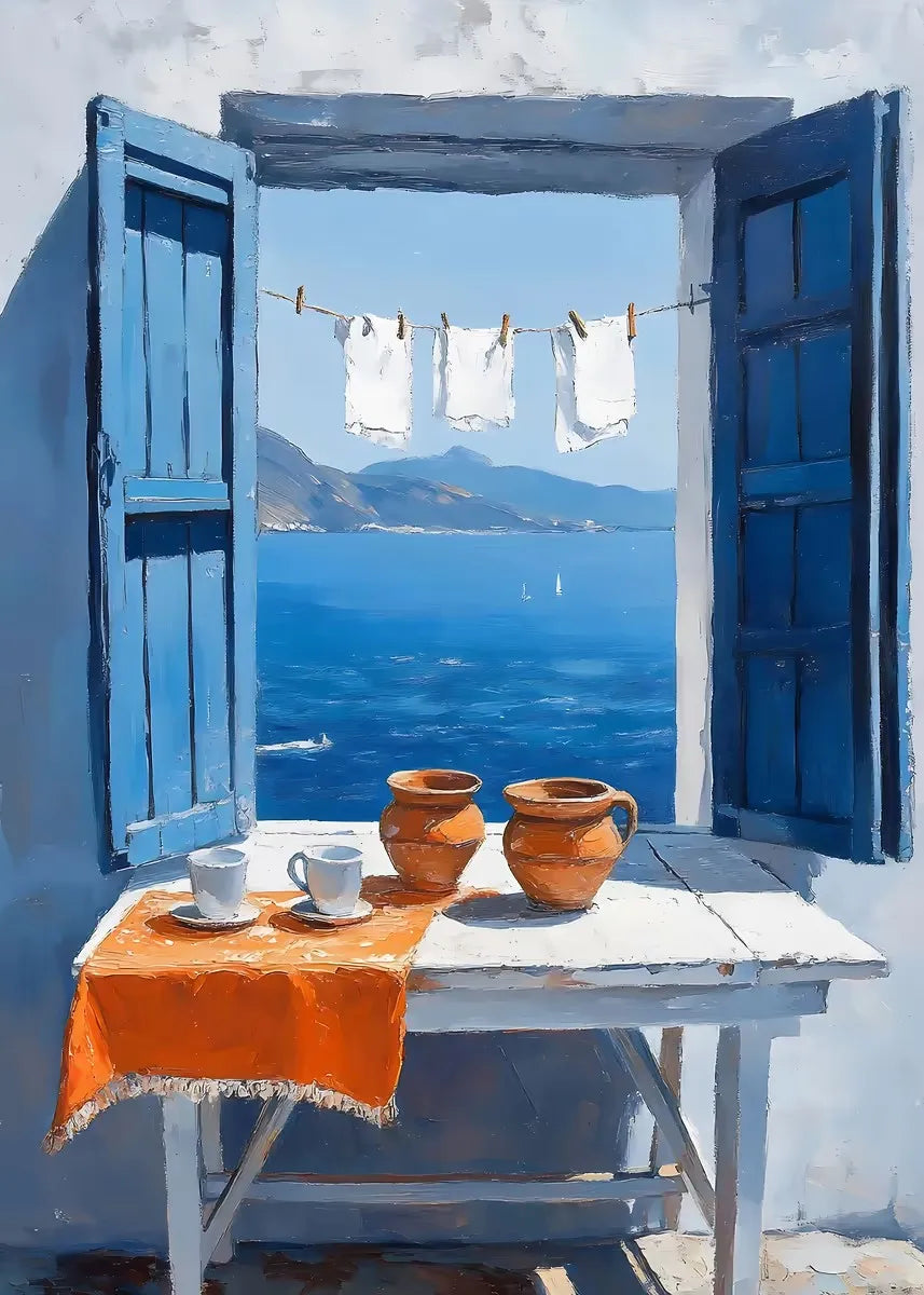 DIY Oil Painting By Numbers Kits Mediterranean Santorini Greece Village Paint with NumbersHome Decor, Wall Art Perfect Gift,