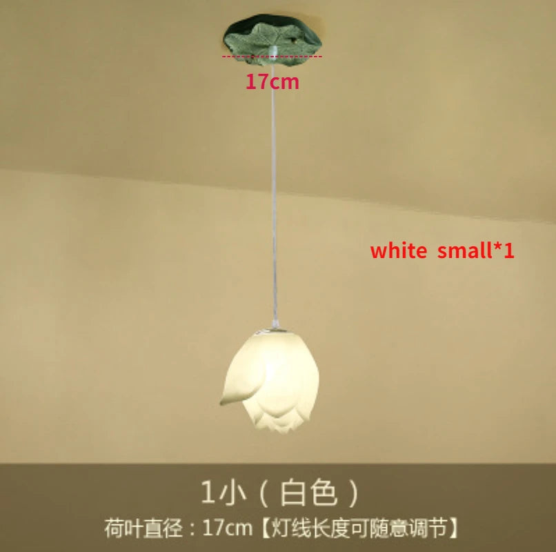 New Chinese Lotus Lamp Pendant Lamp Pink Lotus Glass Lustre Pendant Lights Living Dining Room Tea Room Lotus Lamp Home Decor