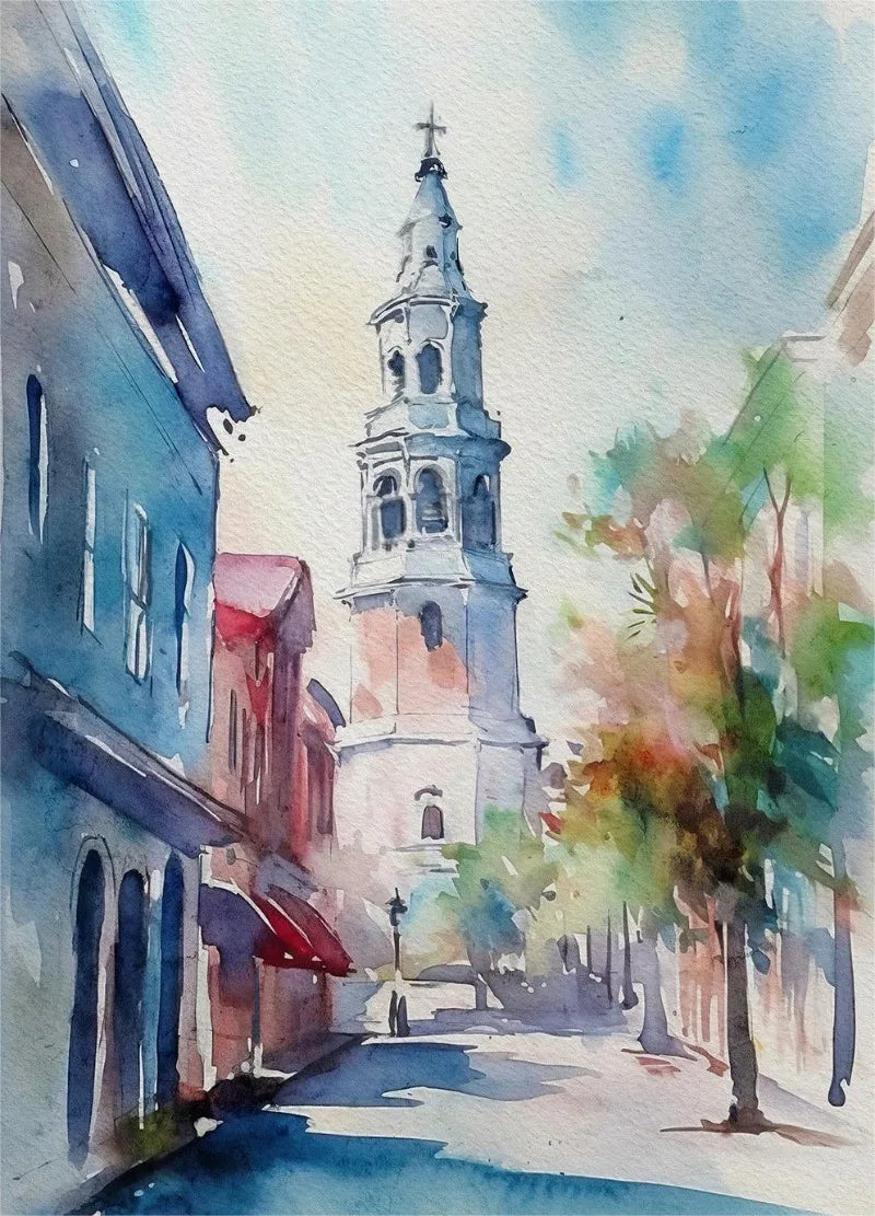 Paris Rome Santorini Coastal City Architecture landscape Watercolor Art Poster Canvas Paintings Wall Art Pictures Home Decor