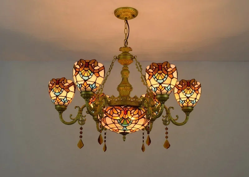 2026 Tiffany Retro Pendant Light Led Chandelier Creative Stained Glass Baroque Style Bar Bedroom Living Room Crystal