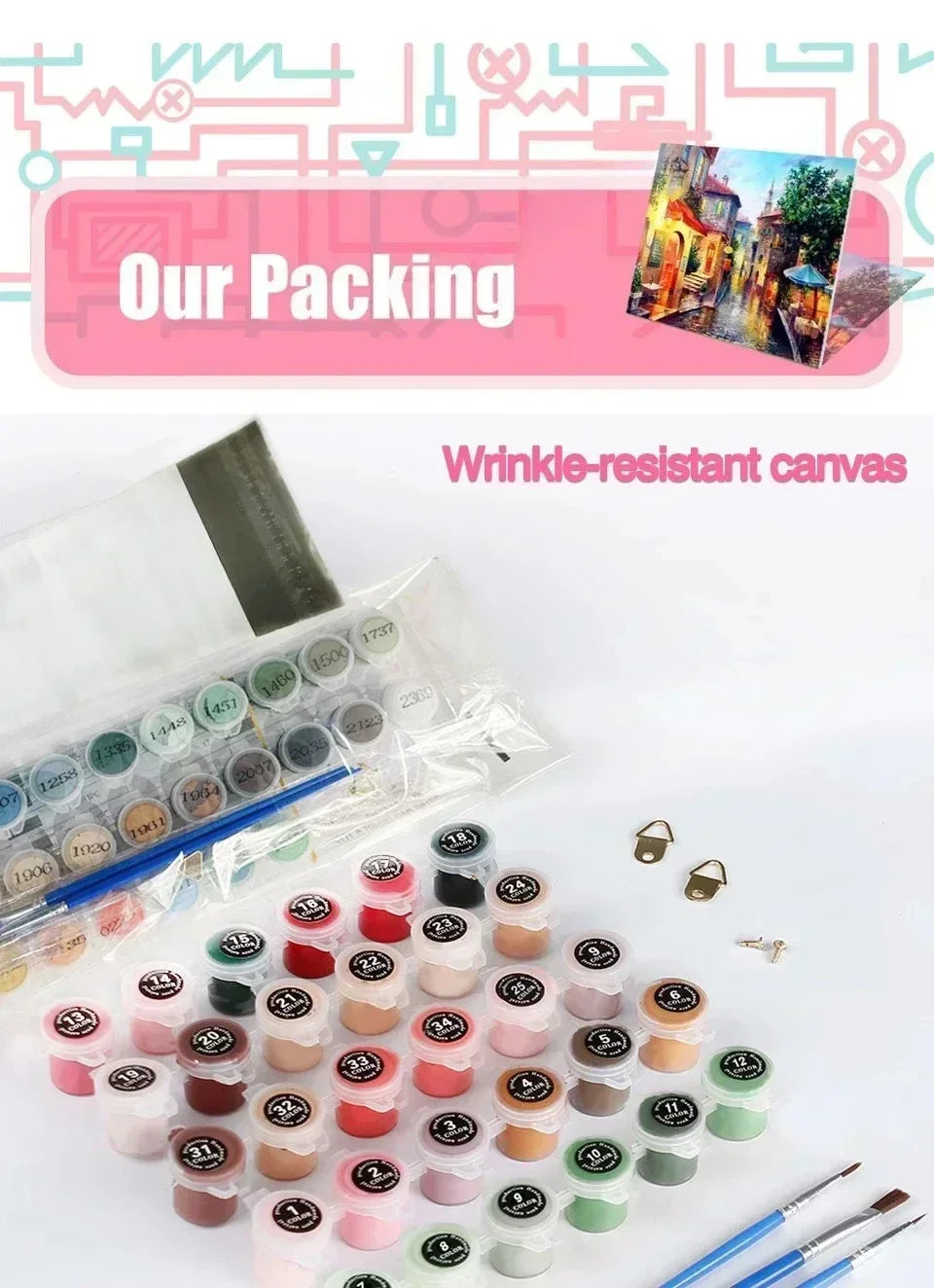 DIY Oil Painting By Numbers Kits Mediterranean Santorini Greece Village Paint with NumbersHome Decor, Wall Art Perfect Gift,