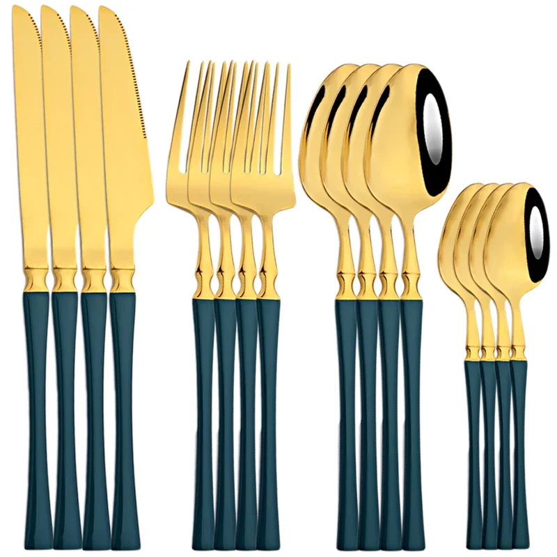 16pcs Dinnerware Set Stainless Steel Tableware Mirror Knife Fork Spoon Flatware Set Cutlery Western Knife Fork Spoon Tea Spoon