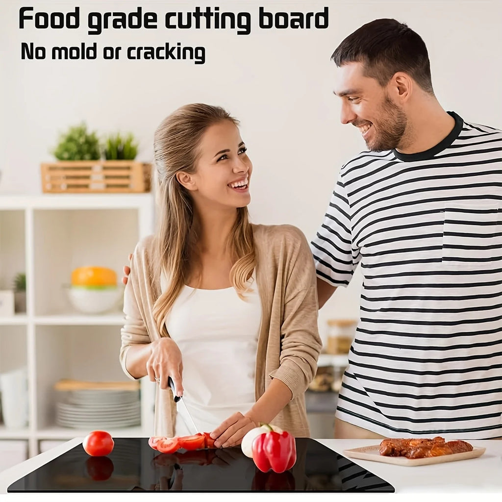 1pc Large black cutting board with lip edge - high toughness, anti slip, perfect for kitchen countertops, including protective f