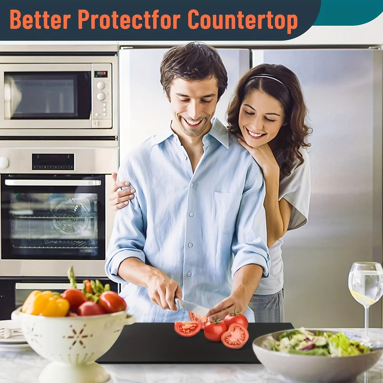 1pc Large black cutting board with lip edge - high toughness, anti slip, perfect for kitchen countertops, including protective f