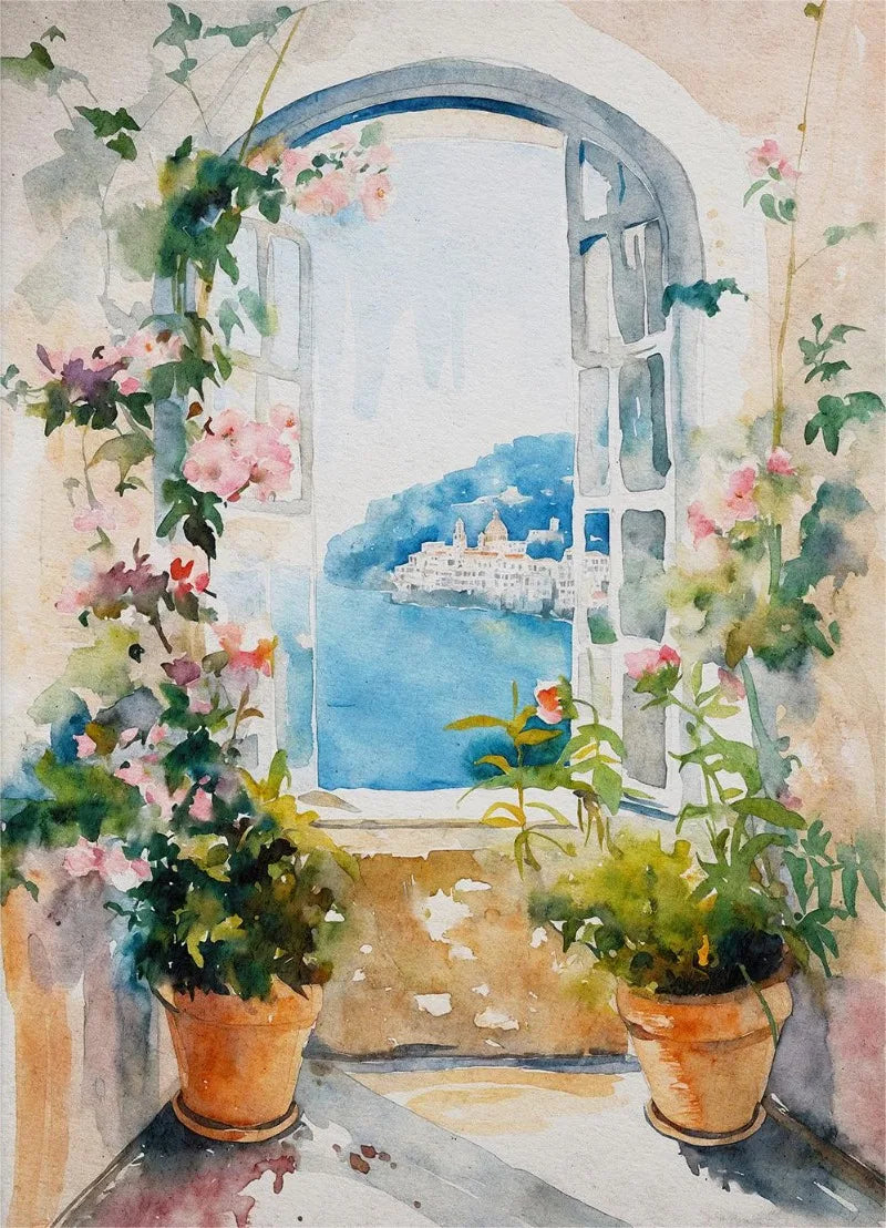 Paris Rome Santorini Coastal City Architecture landscape Watercolor Art Poster Canvas Paintings Wall Art Pictures Home Decor