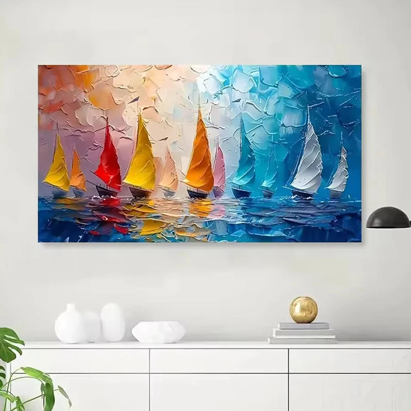 Modern Sailboat Sea View Canvas Art oil Paintings Large-Sized Landscape Canvas Printing Poster for Living Room Home Decoration