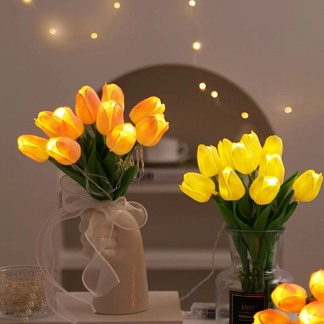 10 Heads Luminous Tulip LED Night Light DIY Handmade Lamp Artificial Flower  Bridal Bouquet Christmas New Year Atmosphere Light