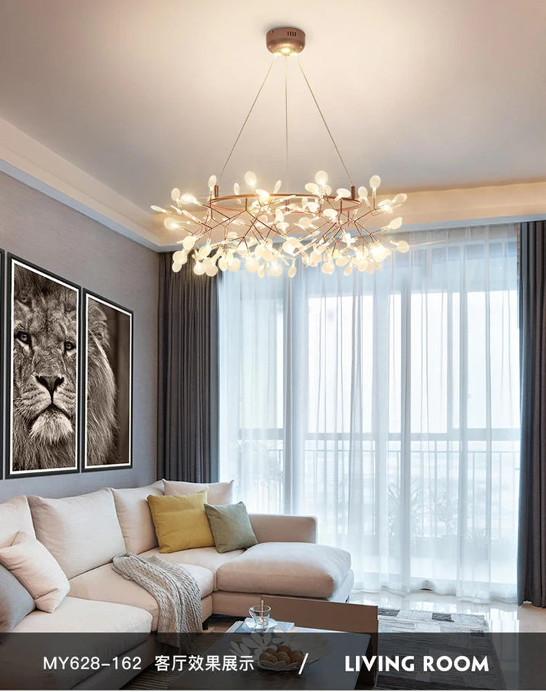 Nordic Chandelier Modern Luxury Living Room Kitchen Firefly Led Ceiling Pendant Lamp Indoor Creative Children's Room Ring Lights