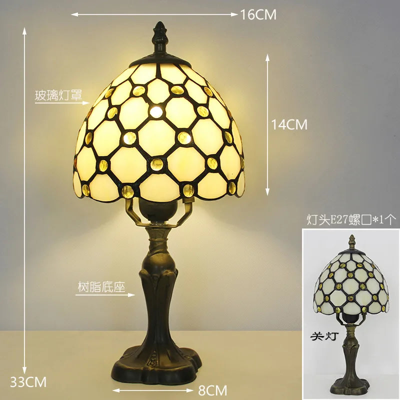 LED Tiffany Style Table Lamp Retro Mediterranean Decorative Lights E27 Color Glass LampshadeFor Nightstand Light Bedroom Cafe