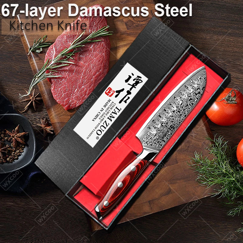 TAMZUO Damascus Steel Chef's Knife Professional Japanese Kitchen Knife Butcher Knife Wooden Handle Hnad Forged Meat Cleaver