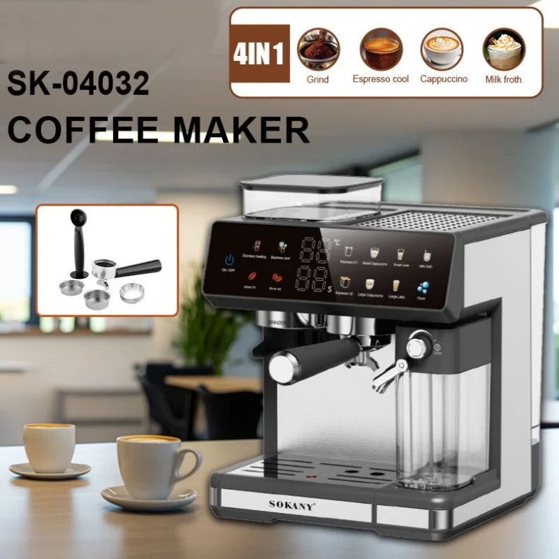 220V Fully Automatic Italian Coffee Machine With Grinding Function Espesso Coffee Maker Commercial Coffee Machine