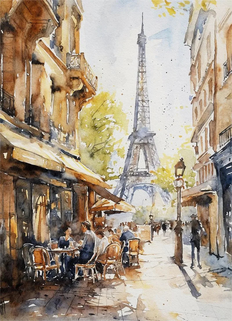 Paris Rome Santorini Coastal City Architecture landscape Watercolor Art Poster Canvas Paintings Wall Art Pictures Home Decor