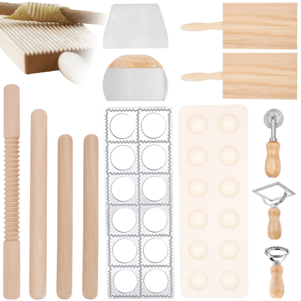 Pasta Making Tool Set 12 Pcs Pasta Making Kit Includes Wood Rolling Pin Gnocchi Board Dough Scraper 3 Ravioli Stamp Maker Cutter
