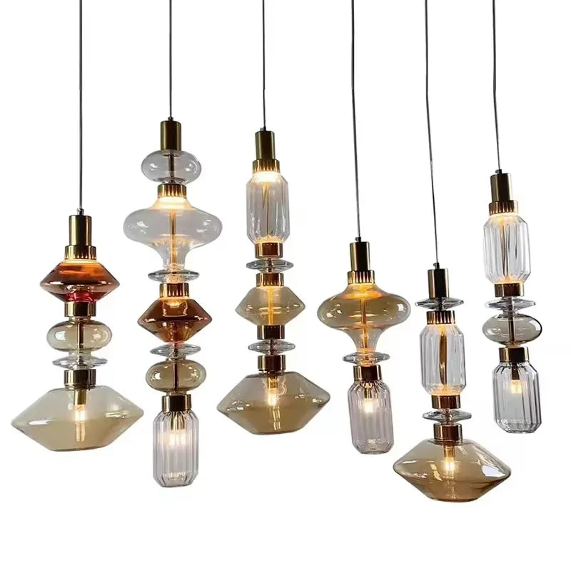 Italian Luxury Crystal Glass Chandelier Danish Design Vintage Clear Amber pendant lamp American bedside kitchen island LED lamp