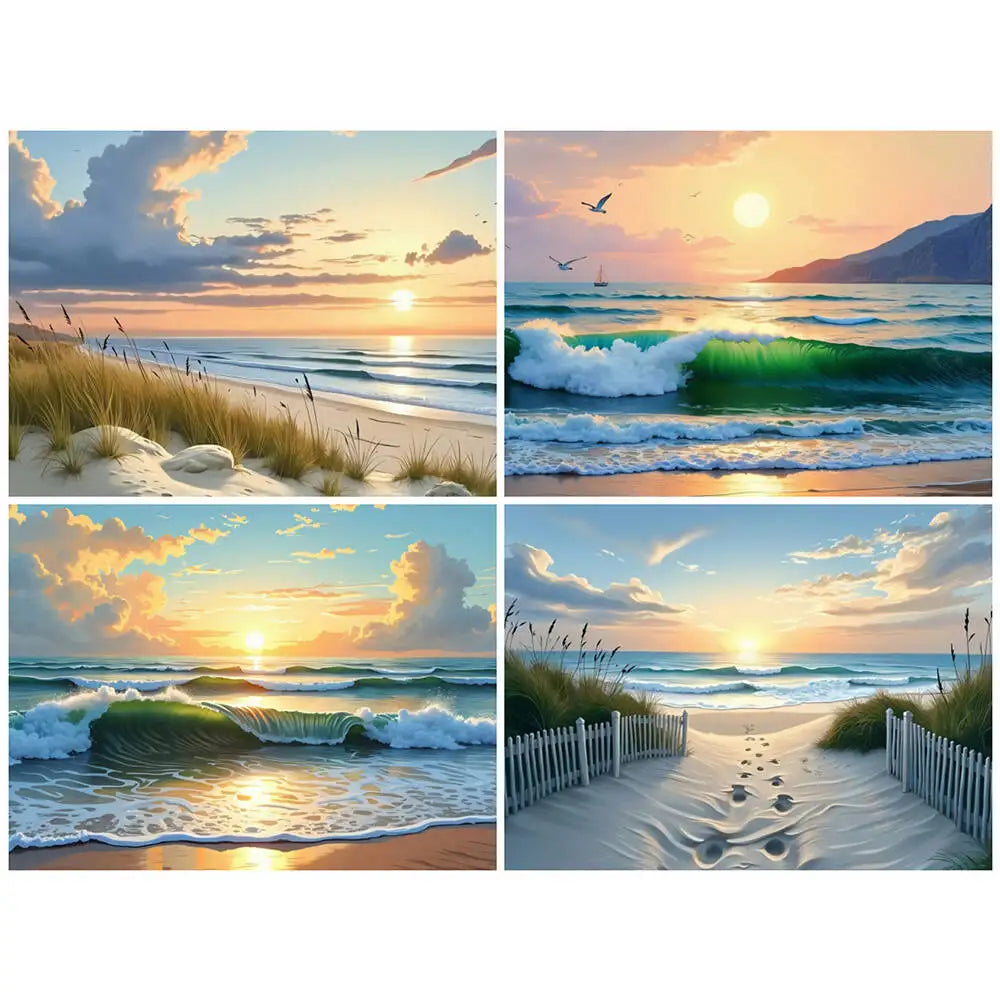DIY Painting By Numbers Sea Beach Digital Oil Painting Scenery Drawing On Canvas Adult Number Painting Landscape Handmade Gift
