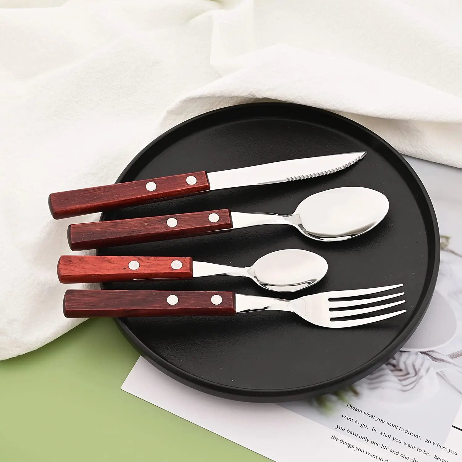 8Pcs Silver Wooden Handle Steak Knife Dinnerware Set Stainless Steel Flatware Sharp Knife Set Tableware Cutlery Knives Set