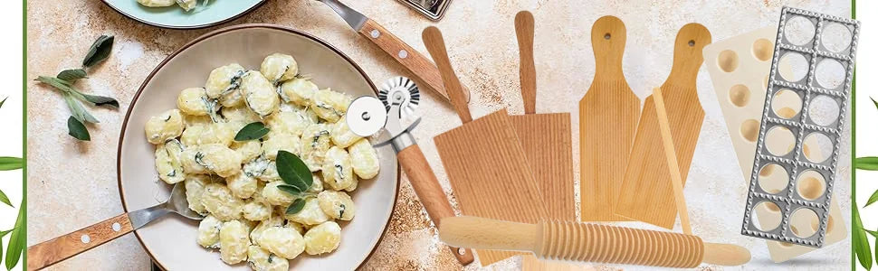 Gnocchi and Butter Board Wooden Set Italian Pasta Making Tools Ravioli Mold Cutter for Homemade Cavatelli Garganelli Pasta Maker