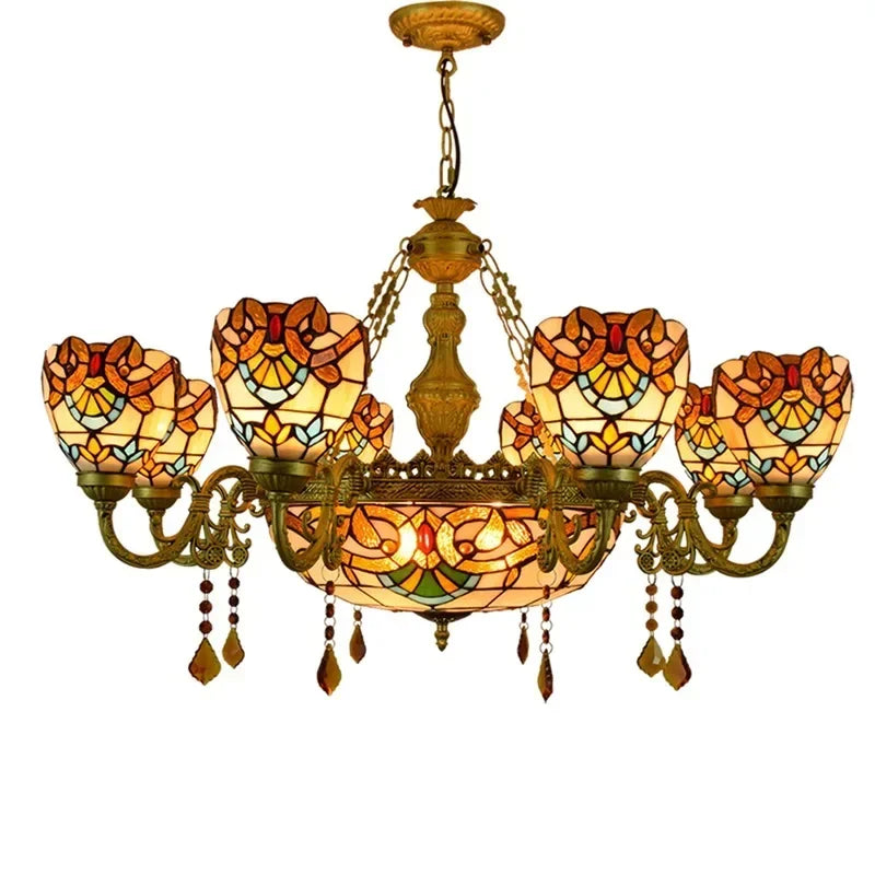 2026 Tiffany Retro Pendant Light Led Chandelier Creative Stained Glass Baroque Style Bar Bedroom Living Room Crystal