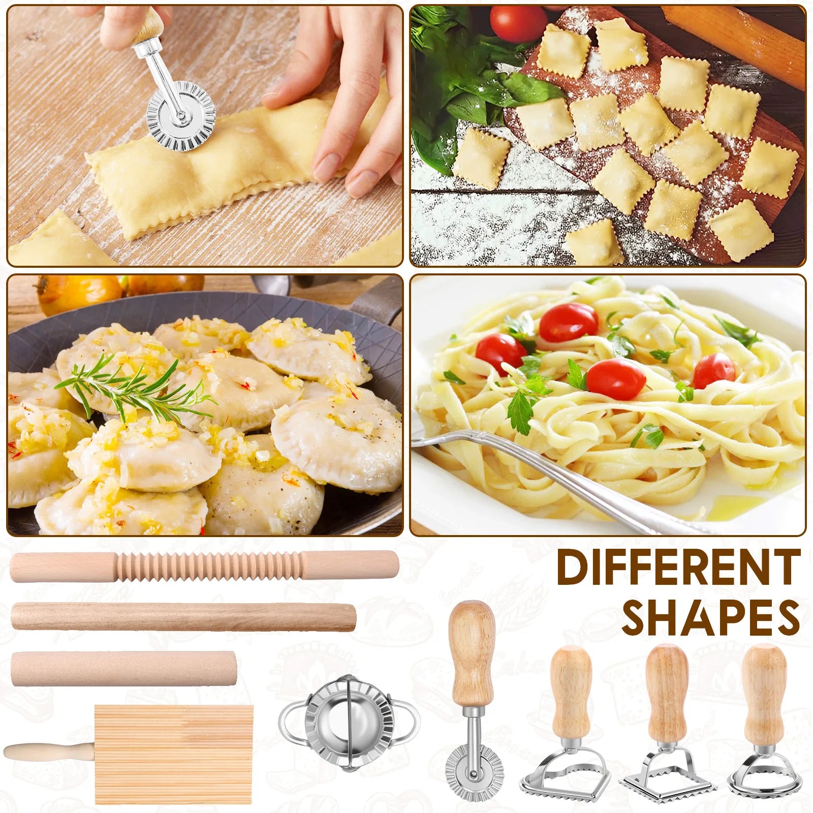 9 Pcs Pasta Making Tools Efficient Pasta Making Kit with Ravioli Stamp Cutters Rolling Pins Gnocchi Boards Dough Cutter Dumpling