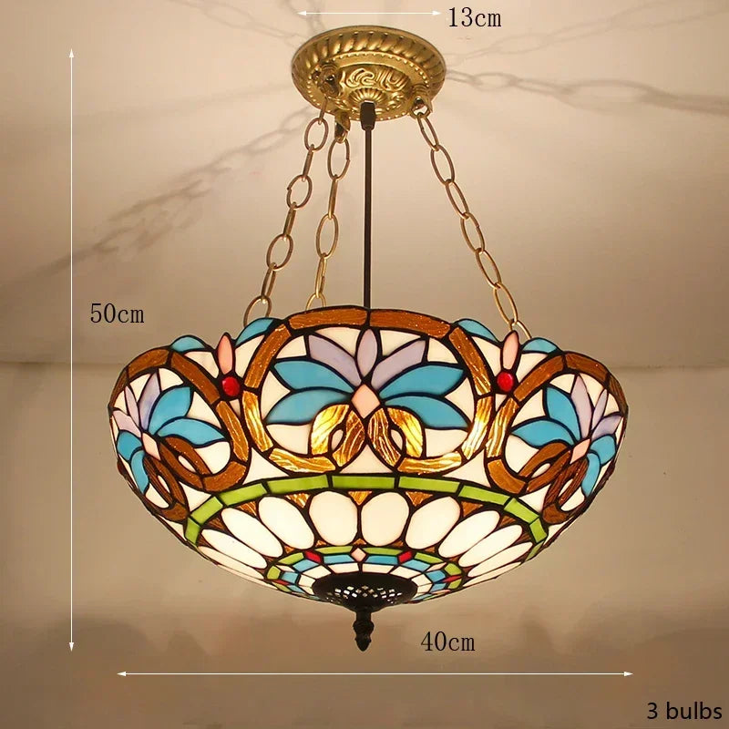 Mediterranean Tiffany Stained Glass Pendant Lights Vintage Hanging Lamp for Dining Room Kitchen Light Fixtures Home Art Decor