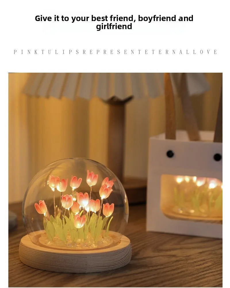 20 Tulip Flowers Finished Night Light Ornament Creative Handmade DIY Simulation Flower Lamp Holiday Gift Decoration