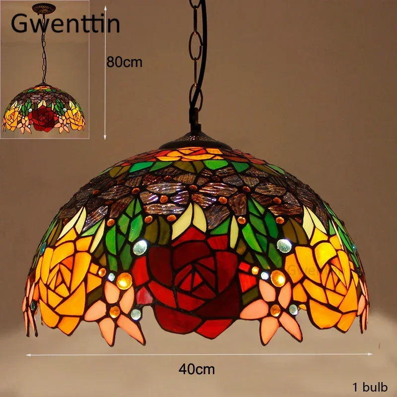 Mediterranean Tiffany Stained Glass Pendant Lights Vintage Hanging Lamp for Dining Room Kitchen Light Fixtures Home Art Decor