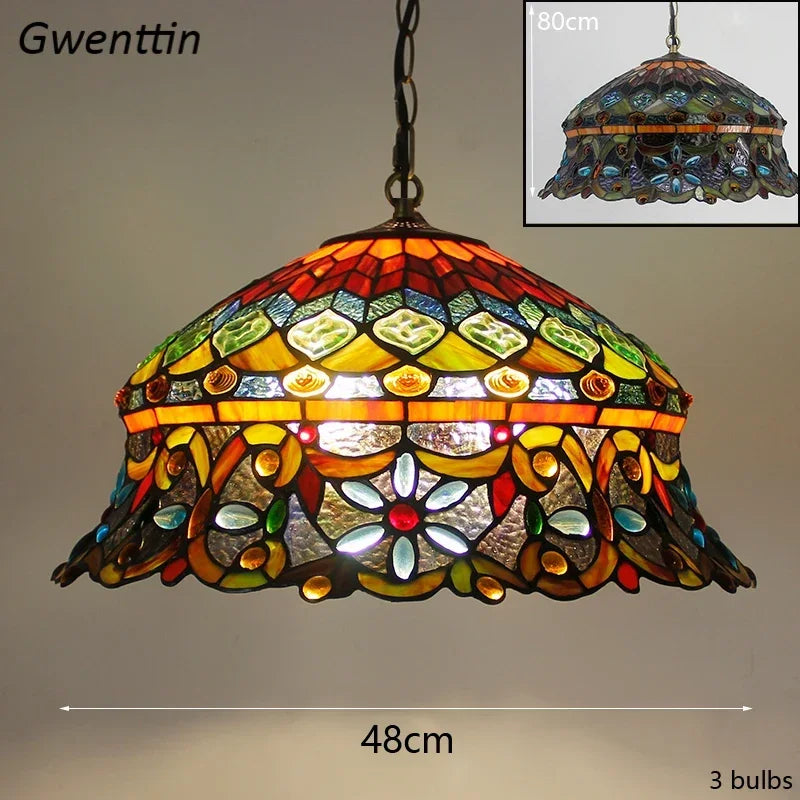 Mediterranean Tiffany Stained Glass Pendant Lights Vintage Hanging Lamp for Dining Room Kitchen Light Fixtures Home Art Decor