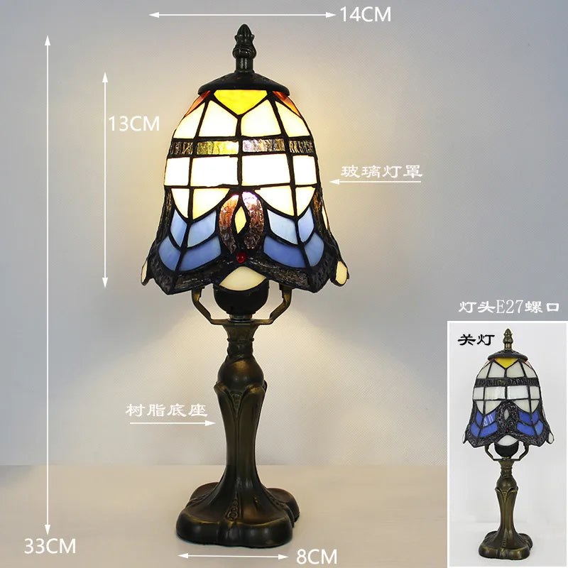 LED Tiffany Style Table Lamp Retro Mediterranean Decorative Lights E27 Color Glass LampshadeFor Nightstand Light Bedroom Cafe
