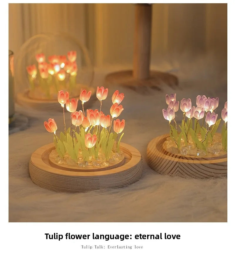 20 Tulip Flowers Finished Night Light Ornament Creative Handmade DIY Simulation Flower Lamp Holiday Gift Decoration