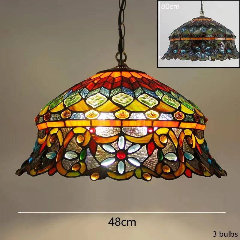 Mediterranean Tiffany Stained Glass Pendant Lights Vintage Hanging Lamp for Dining Room Kitchen Light Fixtures Home Art Decor
