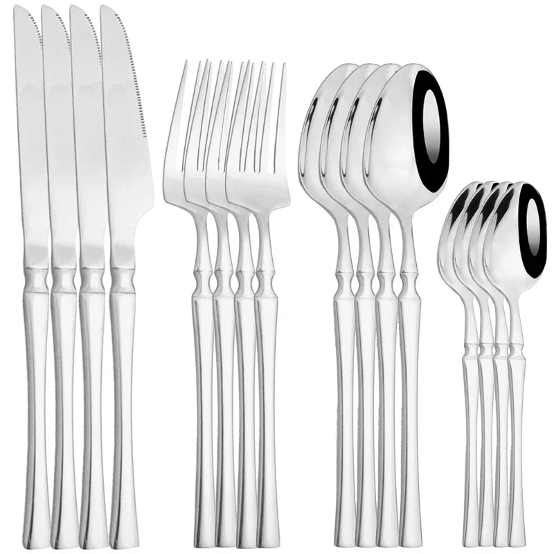 16pcs Dinnerware Set Stainless Steel Tableware Mirror Knife Fork Spoon Flatware Set Cutlery Western Knife Fork Spoon Tea Spoon