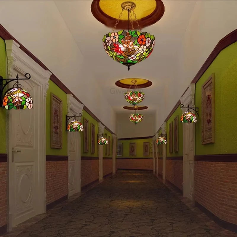 Mediterranean Tiffany Stained Glass Pendant Lights Vintage Hanging Lamp for Dining Room Kitchen Light Fixtures Home Art Decor