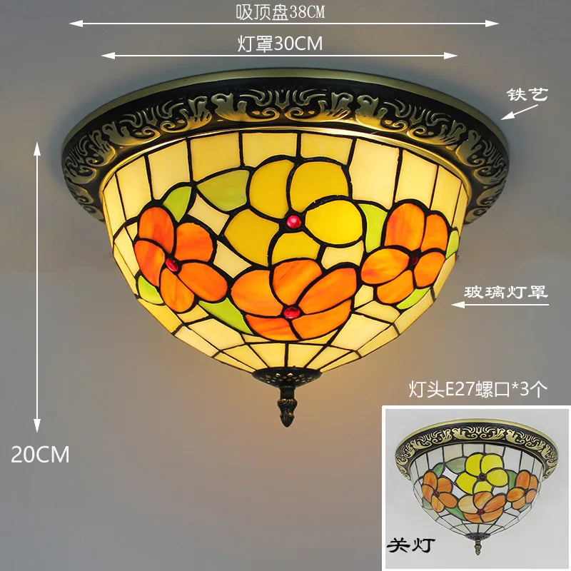 Tiffany Style Colored Glass Ceiling Lamp Retro American Art Deco Stained Glass Artistic for Living Room Dining Room Foyer