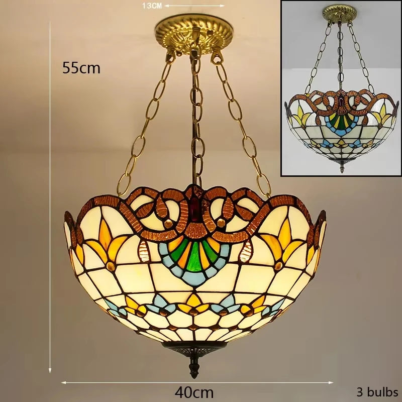 Mediterranean Tiffany Stained Glass Pendant Lights Vintage Hanging Lamp for Dining Room Kitchen Light Fixtures Home Art Decor
