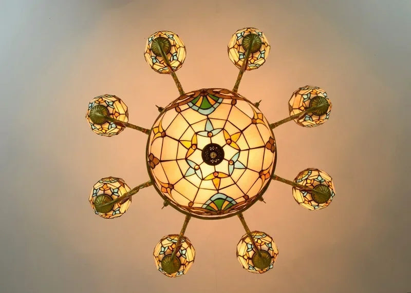 2026 Tiffany Retro Pendant Light Led Chandelier Creative Stained Glass Baroque Style Bar Bedroom Living Room Crystal