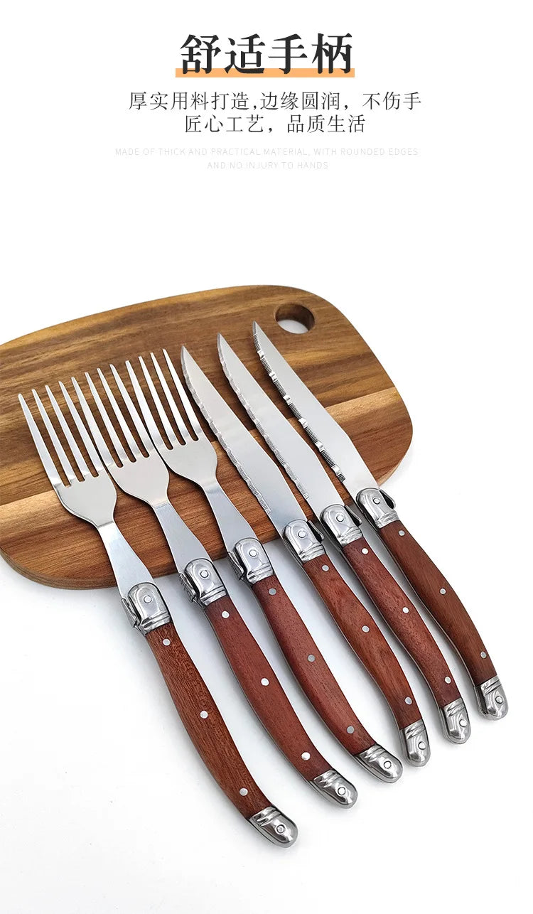 New Stainless Steel Steak Knife and Fork Rosewood Handle Steak Knife and Fork Set Light Luxury Household Western Tableware