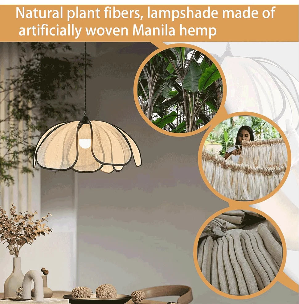 Nordic Modern Retro Chandelier LED Hand-woven Lotus 3 color French Cream Pendant Lamps Bedroom Living Room Lighting Fixtures